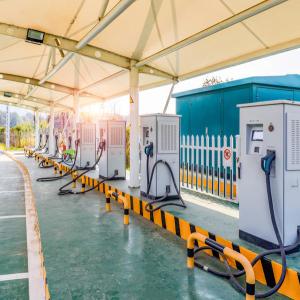 A row of EV charging stations