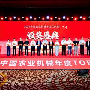 People posed in a row on a stage, each holding an award.