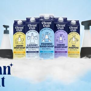 Bottles of clean cult products sat on top of a cloud in the sky