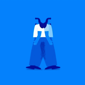 Digital rendering of two people walking away from each other.