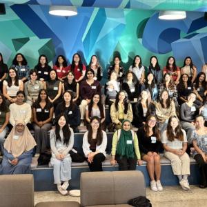 A large seated group