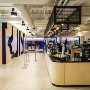 Enderly coffee shop and Truist bank lobby.