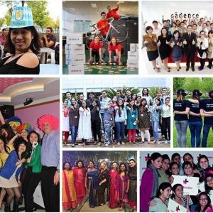 Collage of photos of the author in different groups, activities.