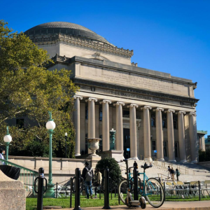Columbia University building and students