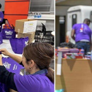 collage of FedEx employees volunteering