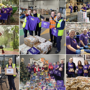 collage of FedEx employees volunteering