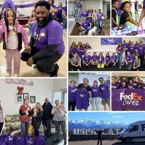 collage of FedEx employees volunteering