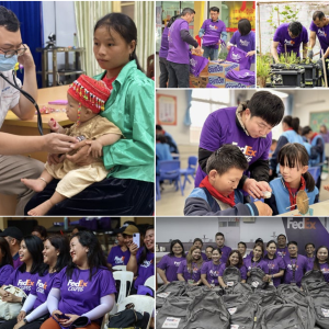collage of FedEx employees volunteering