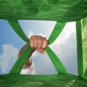 looking up through shopping bag to the sky