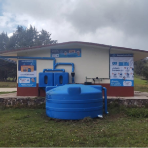 rainwater harvesting system outside a rural school