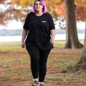 Crystal Morris walking through the park