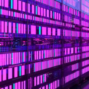 Long rows of lit-up servers