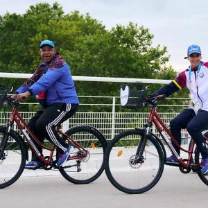 Cyclists on a bridge 