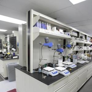 A commercial lab with equipment on the counters.