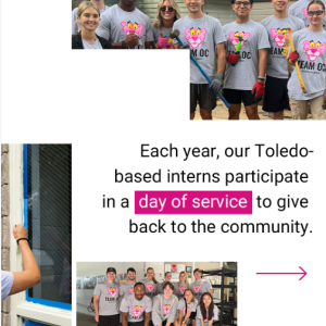 Collage of volunteers posed together. "Each year, our Toledo-based interns participate in a day of service to give back to the community."