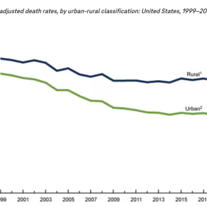 Age-adjusted death rates, by urban-rural classification: United States, 1999–2019