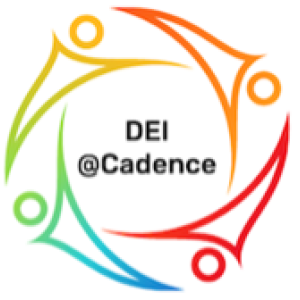 DEI at Cadence surrounded with four abstract colorful images