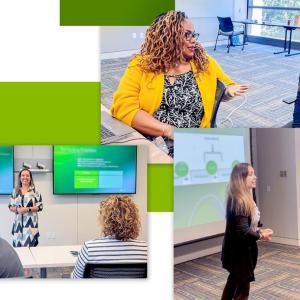 Collage of photos of Bibiana and coworkers.