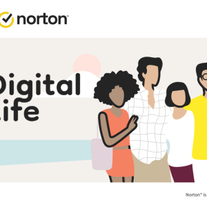 "my Digital Life" and abstract drawing of four people hugging, one with a phone held up.