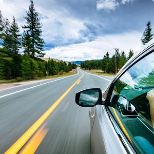  car driving on a woodland road