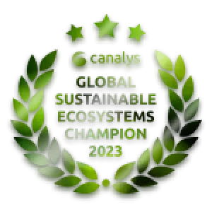 The seal for Canalys global sustainable ecosystems leadership Champion.