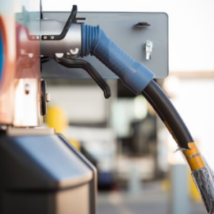 a vehicle electric charger plugged in