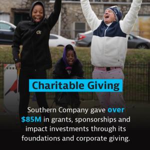 "charitable giving" with people cheering in background