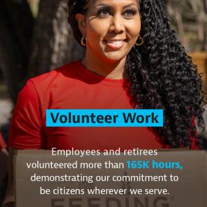 "volunteer work" with person volunteering in background