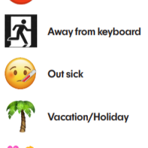 different emojis indicating away messages