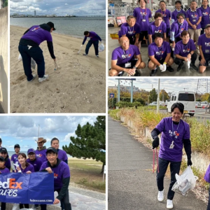 Collage of FedEx volunteers at work