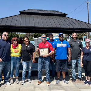 a group of people under a gazebo