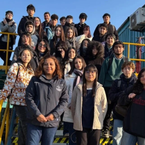 Students and DP World representatives gather at the launch of the English Academy in San Antonio, Chile.