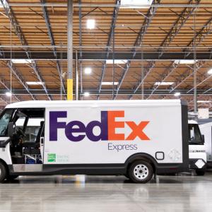 Side view of FedEx electric delivery vehicle
