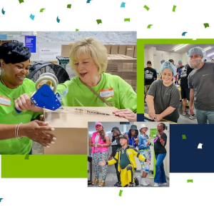 Three photos of employees during Evergreen Week