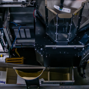 overhead view of an automated assembly line