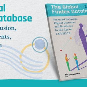 "The global Findex Database" "Financial inclusion, digital payments, and resilience in the age of covid-19" and a digital booklet with the same title and two people talking on the cover