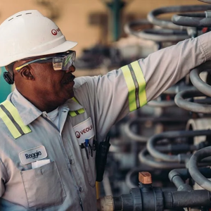 A worker in a hard hat