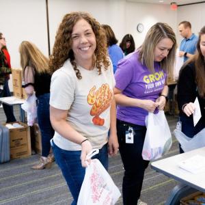 Volunteers packing food