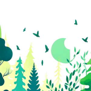 Drawing of a bright forest of trees.