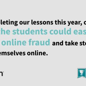 Norton and Lifesmarts logos. "After completing our lessons this year, on average, 85% of students could easily identify online fraud and take steps to protect themselves online."