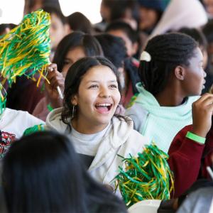Fresno youth at Saint Rest Baptist Church gathering at a Project UP digital equity grant announcement. 