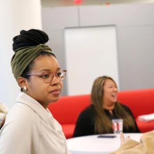 People talking in a casual setting