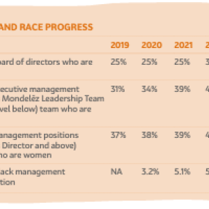 Info graphic "Gender and Race progress" with statistics from 2019-2022
