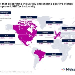 Belief that celebrating inclusivity and sharing positive stories will improve LGBTQ+ inclusivity global map