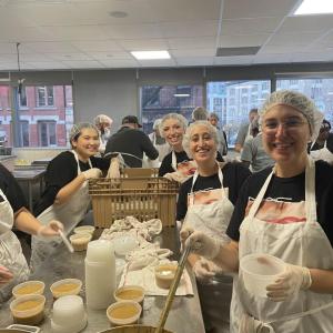 volunteers serving food