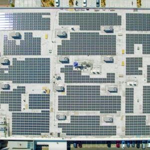 Solar panels on top of a T-Mobile facility