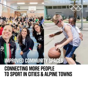 people playing basketball with "Improved Community Spaces -connecting more people to sport in cities and alpine towns"