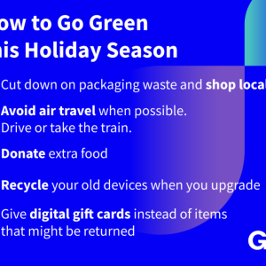 Info graphic "How to Go Green the Holiday Season" with tips.