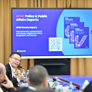 Howard Kwong, senior manager, public affairs APAC, presents on Cascale’s global policy and public affairs strategy