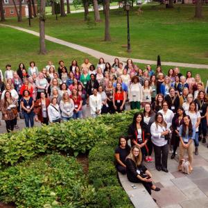 many women in leadership conference attendees standing outside